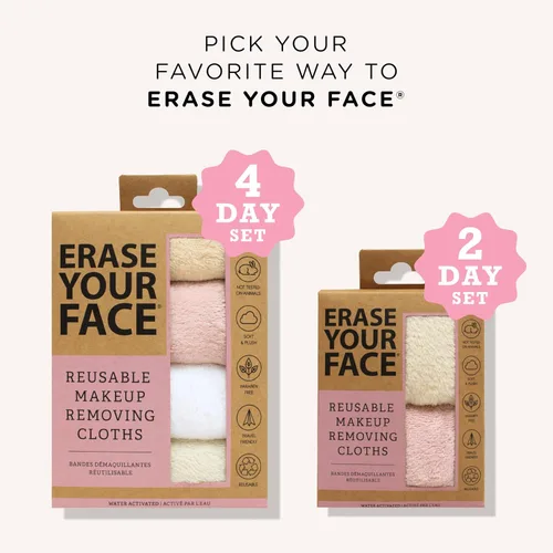Vista 4 de ERASE YOUR FACE Paños removedores de maquillaje, toallas faciales de microfibra reutilizables para limpiar y quitar el maquillaje, activadas por