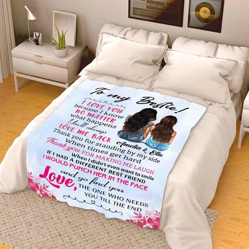 Vista 5 de Manta con nombre personalizado con texto en inglés "I Love You My Bestie" para mejor amiga, hermana del alma, día de la amistad, Navidad, Acción