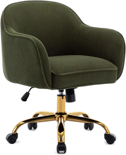 Vista 10 de Silla de escritorio, silla giratoria de pana con brazos y ruedas Beige