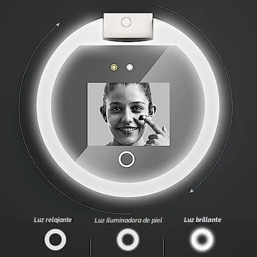 Vista 5 de Espejo compacto de viaje con cámara, espejo portátil de aumento 2X con luces para verificar protector solar, espejo de maquillaje LED, espejo