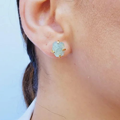 Vista 102 de Aretes de piedra preciosa natural en bruto con oro amarillo sobre plata de ley 925, 6 a 0.276 in, regalo de piedra de nacimiento de calidad genuina