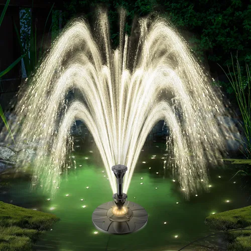 Vista 7 de Jutai Fuente eléctrica flotante de estanque luces LED coloridas, sistema de filtro integrado, bomba de fuente de cascada, cable de alimentación