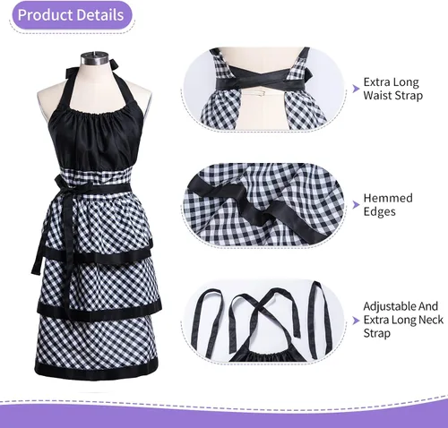 Vista 4 de Lindos Delantales de Patrón Floral Retro con Bolsillos Grandes para Mujeres Niñas Cocina Panadería Regalo para Madre