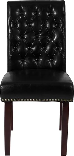 Vista 5 de BizChair Silla Parsons LeatherSoft negra con respaldo enrollado y ribete de uñas