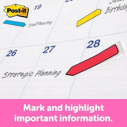 Vista 4 de Post-it Banderas de flecha de 1/2 pulgada, ocho colores surtidos, 250 unidades (684VAD2) Includes 192 Arrow flags & 60 Sign Here Flags in Assorted
