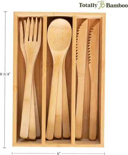 Vista 7 de Totally Bamboo Juego de cubiertos de bambú reutilizables de 12 piezas con estuche de almacenamiento portátil, apto para lavavajillas Includes 4