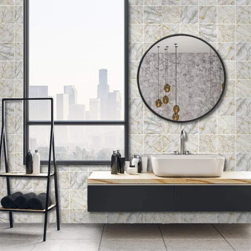 Vista 33 de Alwayspon 10 calcomanías de transferencia de azulejos de vinilo con efecto mármol, 6 x 6 pulgadas, calcomanías autoadhesivas para decoración de baño