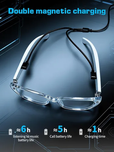 Vista 7 de Lentes inteligentes para mujer, con audio de oído abierto, Bluetooth con marco transparente, llamadas manos libres, cómodos de llevar para viajes
