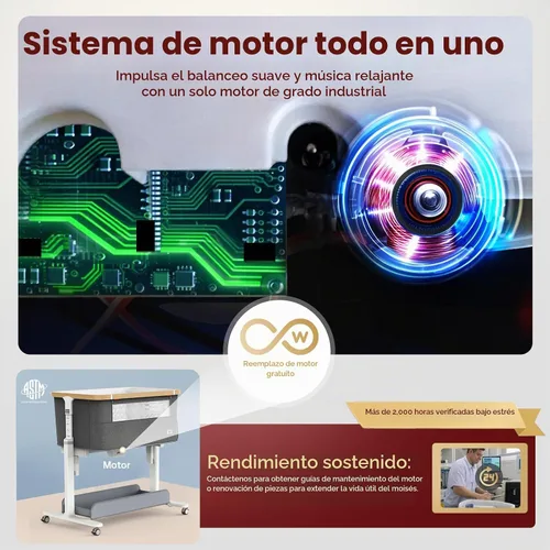 Vista 4 de VaVaSoo Cuna Eléctrica con Balancín para Bebé, Cuna Automática al Lado de la Cama que se Balancea Sola, 3 Movimientos, Rodamiento Automático, Cuna