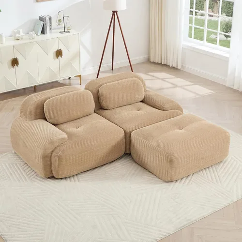 Vista 79 de Sofá moderno comprimido sin armazón de 116", sofás seccionales de 3 plazas para sala de estar, sofá seccional modular de pana verde nube, espuma