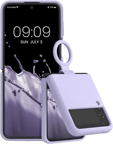 Vista 9 de kwmobile Funda compatible con Samsung Galaxy Z Flip4 - Funda suave con acabado de silicona y bucle de anillo de dedo - Rosa oscuro
