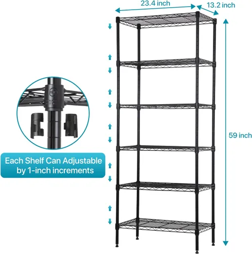 Vista 2 de Estantería de 6 alambres ajustable, estante de almacenamiento de metal con patas niveladoras para armario, lavandería, despensa, cocina, garaje