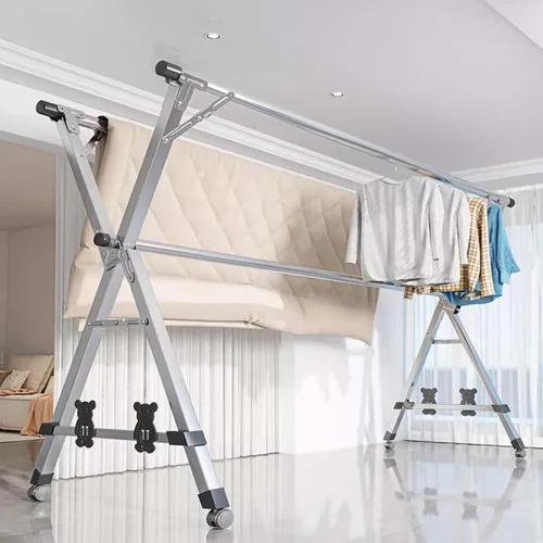 Vista 2 de Foldable Stainless Steel Clothes Drying Rack with Wheels, Adjustable Heavy Duty Laundry Rack for Indoor Outdoor Use(160cm/63in)