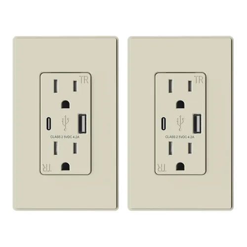 Vista 36 de ELEGRP Cargador USB de pared, receptáculo USB con puertos USB tipo A y tipo C, enchufe dúplex de 15 amperios resistente a manipulaciones NEMA 5-15R