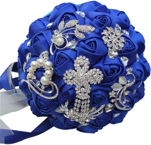 Vista 2 de S_SSOY Ramos de boda románticos personalizables con flores de seda para novia, ramo de broche de dama de honor para novia, con cinta de cristal