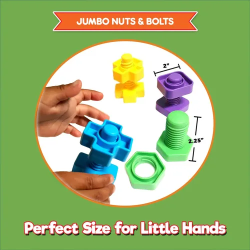 Vista 3 de Juego de cuentas y pernos 2 en 1 para niños pequeños, juguete de cuentas de cordón primario y tuercas gigantes, juguetes de torsión de habilidades