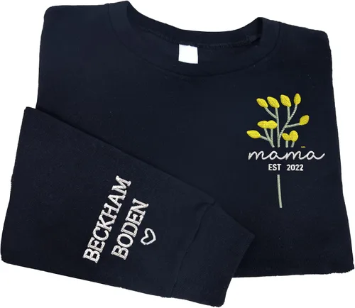 Vista 9 de NAZENTI Personalized Flower Sweatshirt for Women, Embroidered Grandma Gift G08.