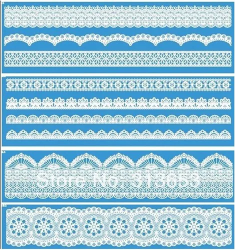 Vista 10 de Molde de impresión de fondant de impresión de silicona de banda de 4 Strip Flower Lace