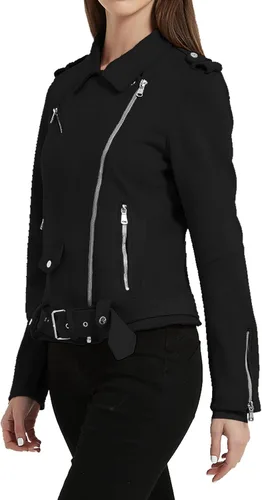 Vista 2 de Bellivera Chaquetas de cuero sintético para mujer, abrigo corto de moda para primavera e invierno