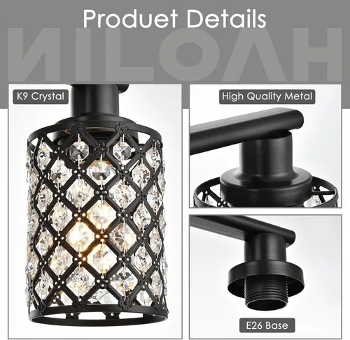Vista 8 de Moderna lámpara de tocador de baño de cristal negro con 4 luces, montaje arriba/abajo, E26, espejo de pared con cable para baño, tocador, vestidor