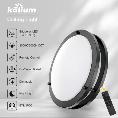 Vista 3 de Kalium - Lámpara de techo LED con control remoto de 10 pulgadas, lámpara de techo empotrada, 18W 3000K-6000K temperatura de color ajustable