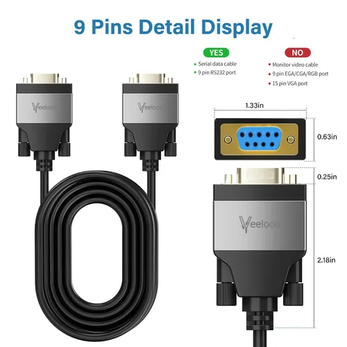 Vista 4 de Cable serie DB9 RS232 recto de 4 pies, hembra a hembra DB 9 Pin, cable de extensión de aluminio DB9 adaptador de cable para monitor de computadora
