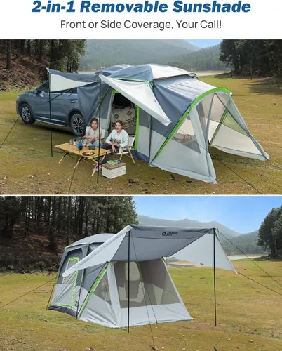 Vista 5 de JOYTUTUS Tienda de campaña SUV con porche con pantalla y toldo para acampar en familia, tienda de campaña para coche con 60% más espacio para 5-9
