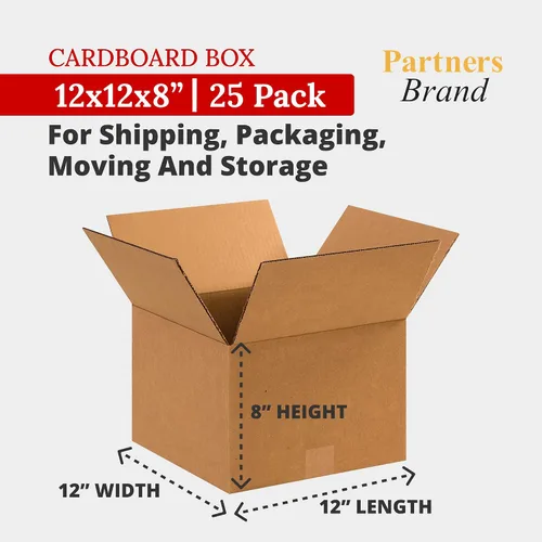 Vista 2 de PARTNERS BRAND Cajas de cartón corrugado de 12 x 12 x 8, pequeñas de 12 pulgadas de largo x 12 pulgadas de ancho x 8 pulgadas de alto, paquete de 25