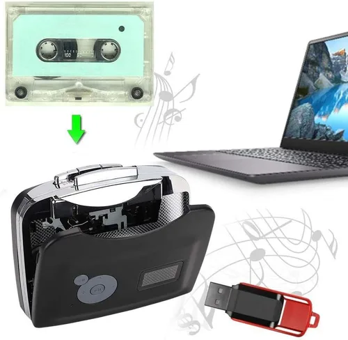 Vista 6 de BTER Reproductor de cassette, convertidor de cinta de computadora a MP3, altavoz portátil pequeño para cinta grabada en casete