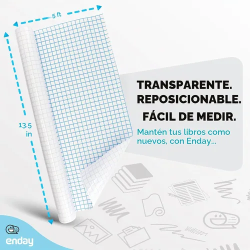 Vista 5 de Enday Papel de contacto transparente, 13.5 pulgadas x 5 pies, transparente autoadhesivo para libros y libros de texto para libros de texto y tapas