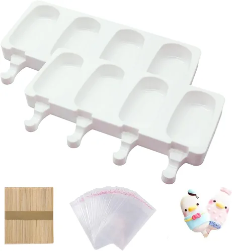 Vista 9 de Juego de 2 moldes de silicona para helado con 50 palitos de madera y 50 bolsas para paletas de bricolaje (azul + rojo)