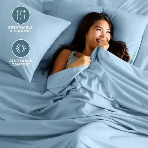 Vista 50 de Bare Home Sheet Set 1800 Ultra-Soft with 2 Pillowcases (Twin XL, Dark Blue)