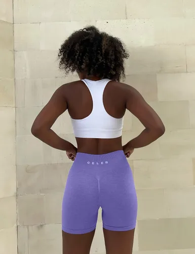 Vista 4 de CELER Pantalones cortos de entrenamiento para mujer, sin costuras, para gimnasio, cintura alta, pantalones cortos de yoga atléticos