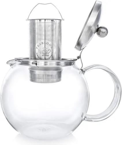 Vista 5 de Teabloom Tetera y tetera de vidrio todo en uno – Tetera de vidrio de borosilicato resistente al calor con infusor de té suelto de acero inoxidable