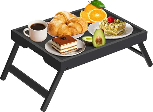 Vista 10 de Artmeer FSC - Bandejas de cama 100% bambú, tamaño mediano, 2 unidades, color natural Two FSC 100% bamboo bed trays with folding legs and handles