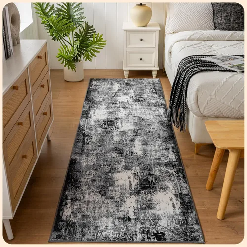 Vista 241 de Istana Alfombra larga antideslizante de 2.5 x 8 para el hogar, para pasillo y cocina, lavable, sedosa y suave al tacto, elegante, color azul y marfil