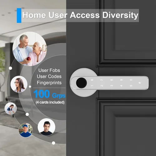 Vista 3 de Pomo de puerta con huella dactilar, Cerradura de puerta con huella dactilar con teclados, tarjeta llavero, Bluetooth, llave, cerradura inteligente