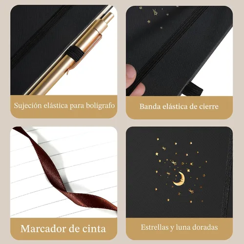 Vista 3 de CAGIE Cuaderno rayado para trabajo, cuaderno de tapa dura para escribir, mujeres y hombres, diario para tomar notas con lazo para bolígrafo