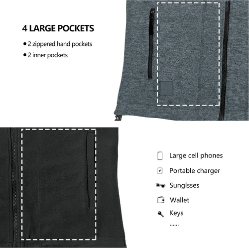 Vista 4 de Little Donkey Andy Chaleco de forro polar reversible para hombre, ligero, cálido, sin mangas, con capucha, para senderismo, caminar, viajar