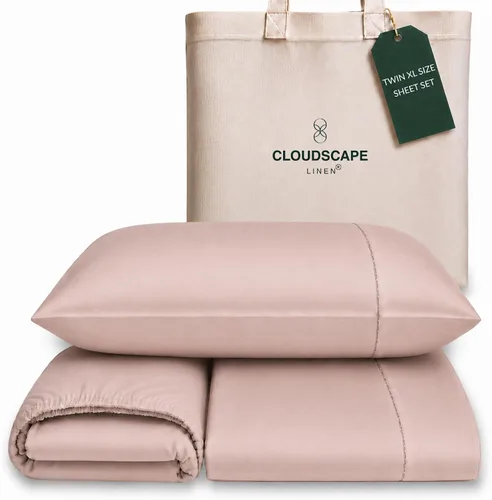 Vista 18 de Cloud Scape Linen - Juego de sábanas de algodón egipcio de doble capa, tamaño individual, tejido de satén de fibra larga, juego de 3 piezas, ropa