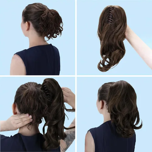 Vista 9 de PRETTYSHOP - Extensión de cabello rizado voluminoso, cola de caballo de 14 pulgadas con clip, resistente al calor