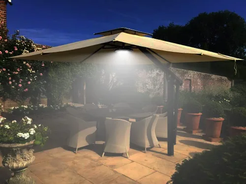 Vista 6 de Luces de sombrilla con control remoto, luces de sombrilla voladizas recargables para patio con 3 modos de brillo, para sombrilla de patio compensada