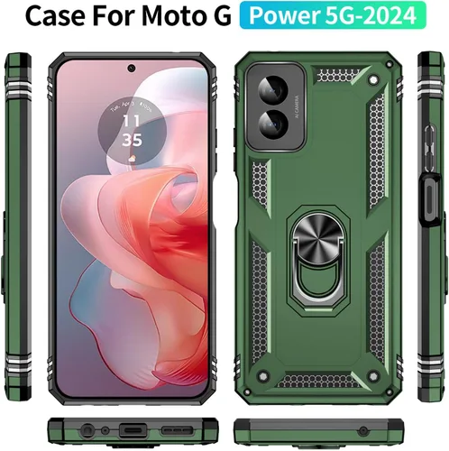 Vista 4 de Yiakeng Funda para Moto G Power 5G 2024 con protector de pantalla: [probada contra caídas de grado militar] Soporte de anillo a prueba de golpes