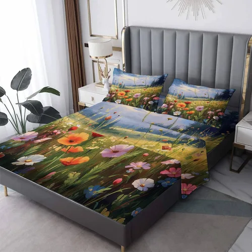 Vista 11 de Juego de sábanas de tamaño individual – Juego de sábanas y fundas de almohada de amapolas rojas, microfibra suave, bolsillo profundo y sin arrugas