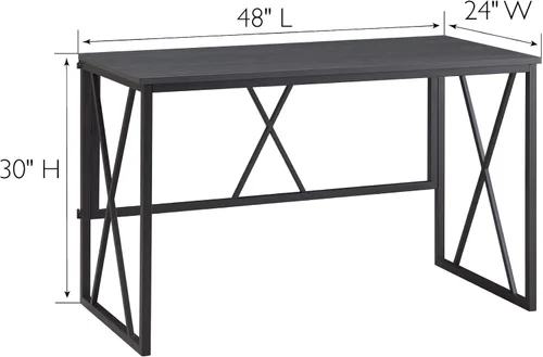 Vista 3 de Leick Home 70002-BLKNK X - Escritorio plegable para computadora, diseño moderno de espiga gris/negro mate
