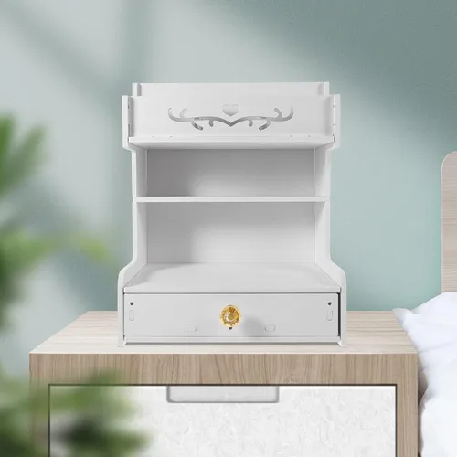 Vista 5 de STOBAZA Organizador de escritorio estacionario Kawaii con cajón, compartimento de mesa de madera, almacenamiento de maquillaje, organizador