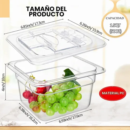 Vista 2 de Geetery Paquete de 12 Bandejas de Comida de Policarbonato Profundas de 4'' con Tapa, Bandejas de Plástico Apilables, Recipientes de Almacenamiento