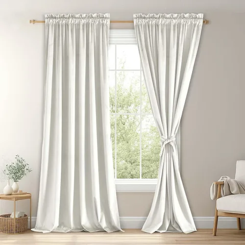 Vista 23 de JIUZHEN Cortinas de terciopelo beige de 63 pulgadas de ancho x 63 pulgadas de largo, cortinas de terciopelo retro suaves con bolsillo para barra