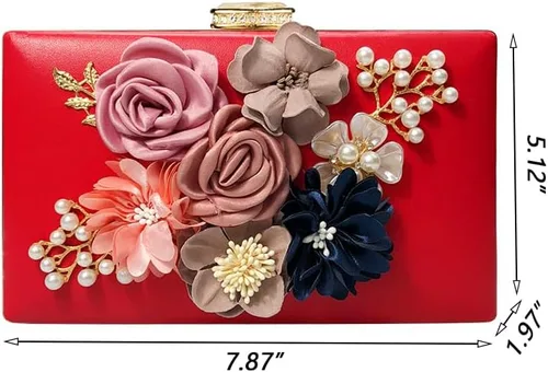 Vista 3 de Bolso de noche floral para mujer, bolso de embrague de novia con flores 3D, elegante banquete de boda, baile de graduación, bolso de noche