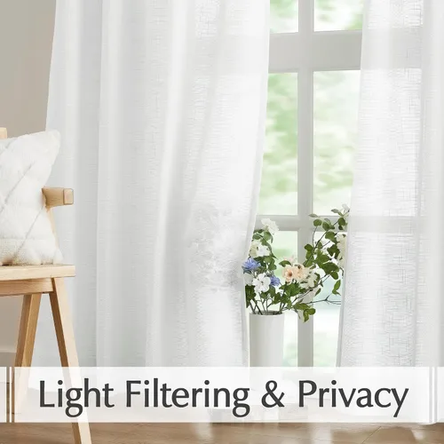 Vista 3 de FMFUNCTEX Cortinas semitraslúcidas de lino para dormitorio, cortinas blancas de 45 pulgadas de largo para sala de estar, cortinas cortas con ojales